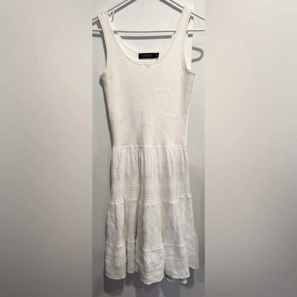 Lauren Ralph Lauren Dresses & Skirts - Lauren Ralph Lauren Knit Crochet Dress White Sleeveless lined cotton flare XS